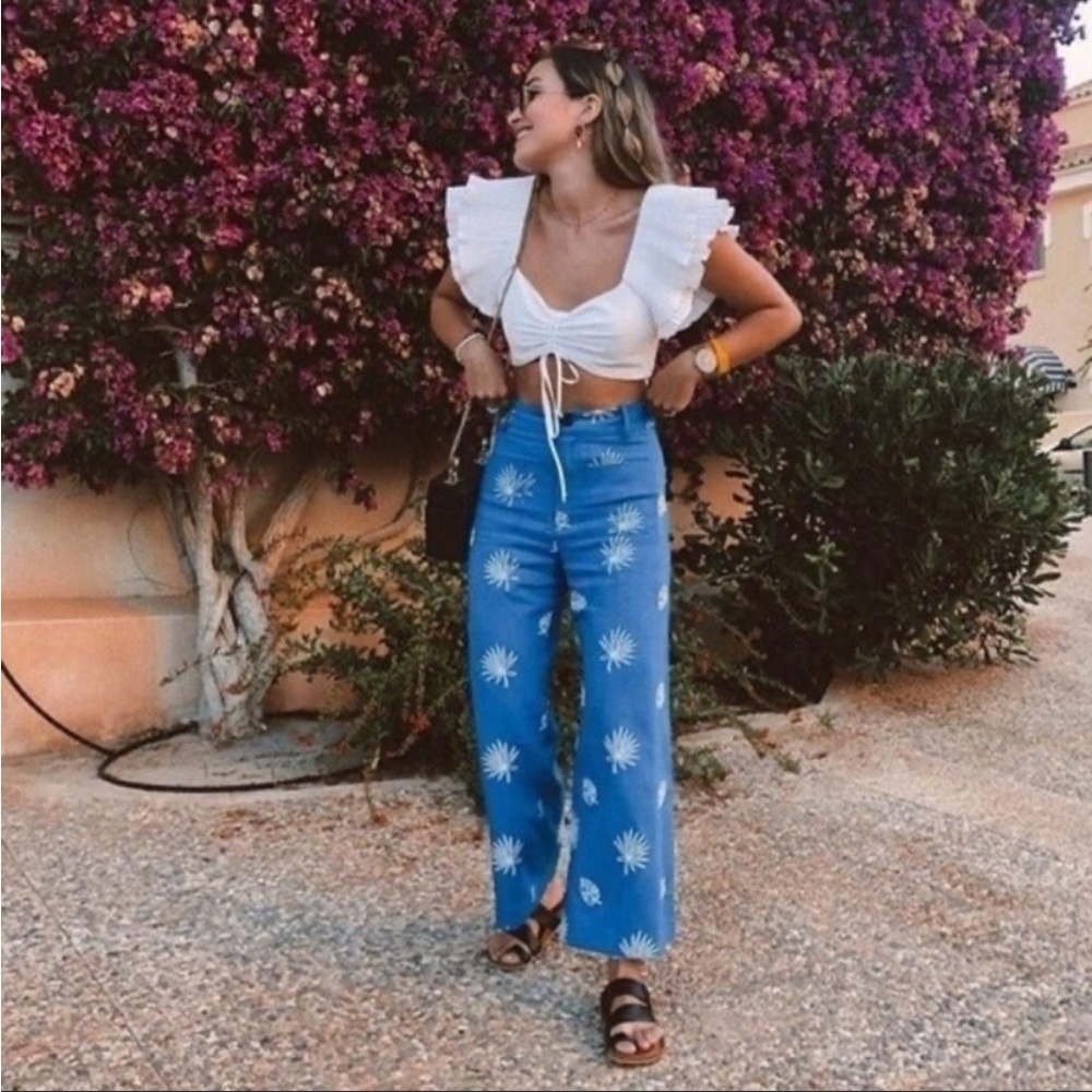Zara Blue Floral High-Waisted Pants